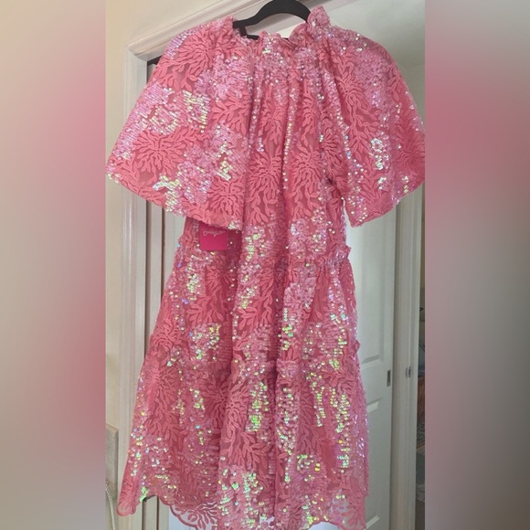 Pink Sequin Lace Dress - Picture 2 of 2